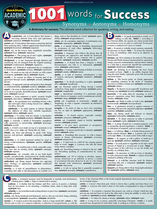 Title details for 1001 Words for Success--Synonyms, Antonyms & Homonyms by Erin Brenner - Available